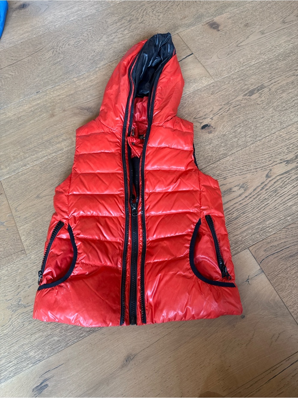 Women’s Red Quilted Hooded Puffer Vest - Picture 2 of 2